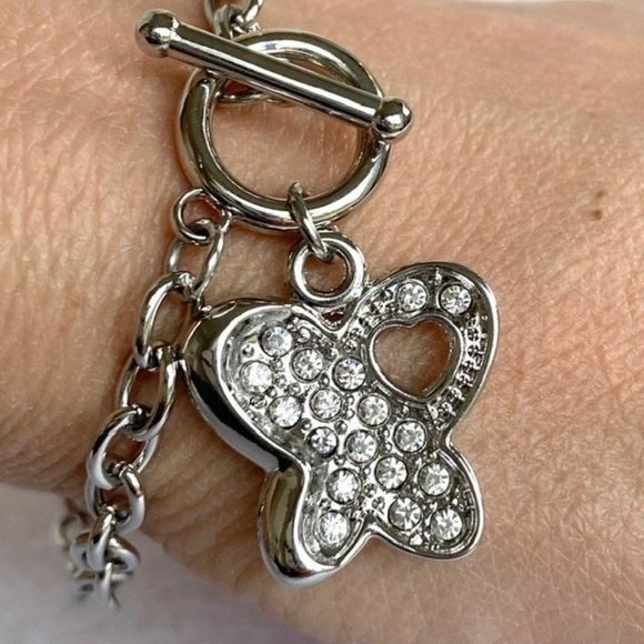 Silver Pave Butterfly charm Bracelet Rolo Toggle - Picture 3 of 10